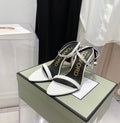 PADLOCK HIGH HEEL 10 CM SANDAL IN WHITE SHEEPSKIN