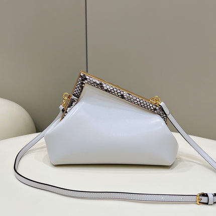 FENDI FIRST SMALL 26 WHITE LEATHER BAG WITH EXOTIC DETAILS