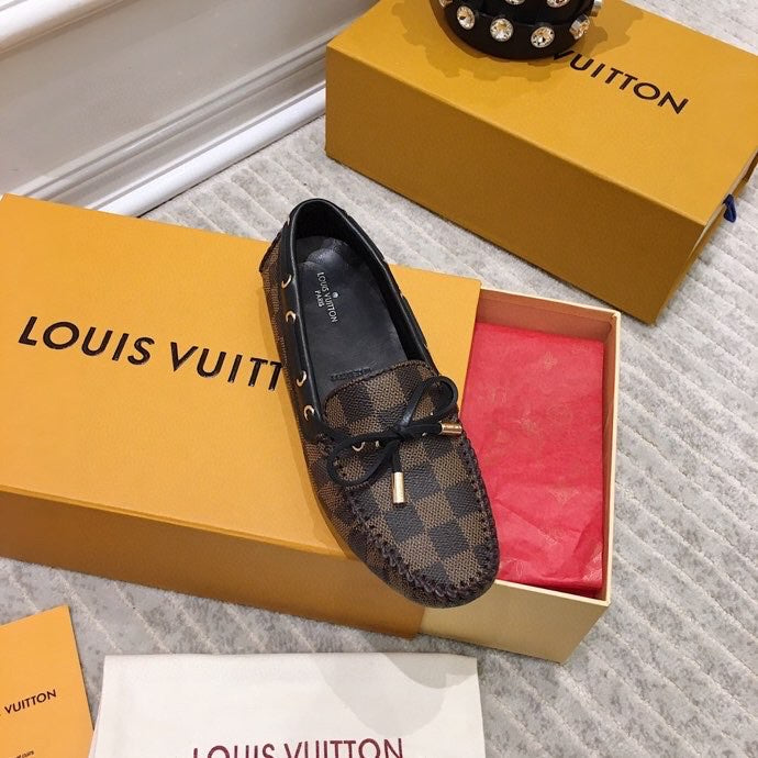 LV WOMEN'S DRIVER MOCCASIN IN EBENE DAMIER  MONOGRAM CALFSKIN