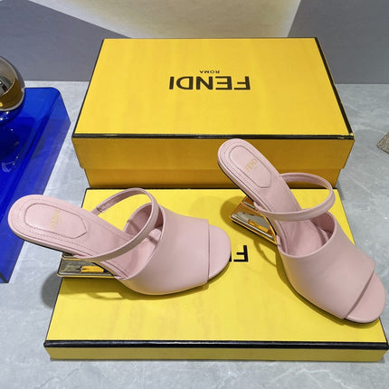 FENDI FIRST 95 MM HIGH-HEELED SANDAL IN BABY PINK LAMBSKIN GOLD HARDWARE