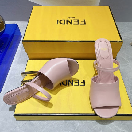 FENDI FIRST 95 MM HIGH-HEELED SANDAL IN BABY PINK LAMBSKIN GOLD HARDWARE