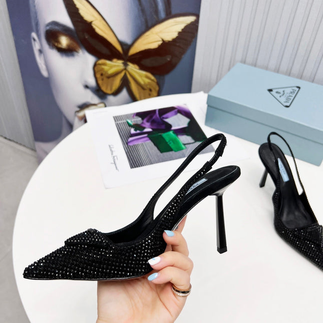 PRADA 26S SLINGBACK PUMPS STILETTO HEEL 95MM IN CRYSTAL EMBELLISHED STYLE 2