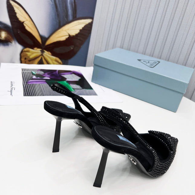 PRADA 26S SLINGBACK PUMPS STILETTO HEEL 95MM IN CRYSTAL EMBELLISHED STYLE 2