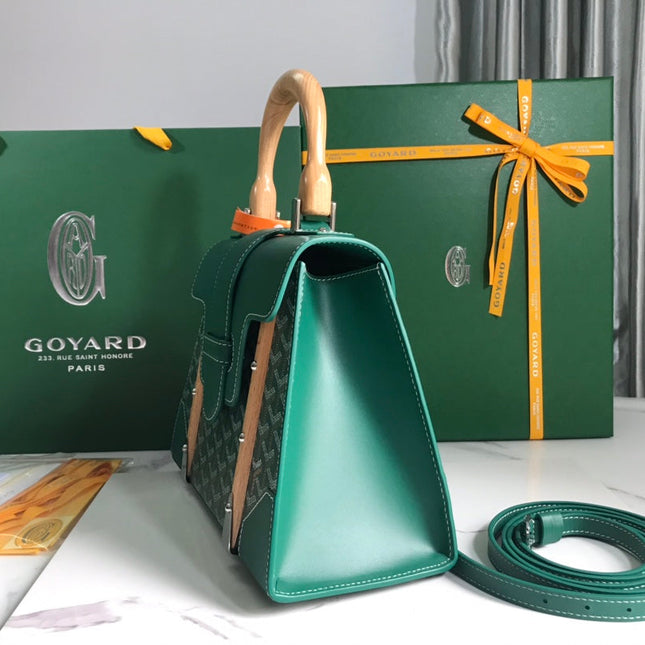 SAÏGON PM BAG 28 IN GREEN GOYARDINE CANVAS AND CALFSKIN