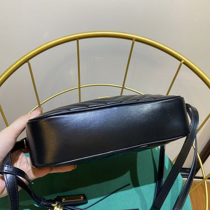 LOU 23 CAMERA BAG IN BLACK/ GOLD QUILTED LEATHER