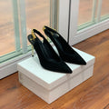 BALMAIN 26S SLINGBACK 95 MM IN BLACK SUEDE WITH GOLD HARDWARE