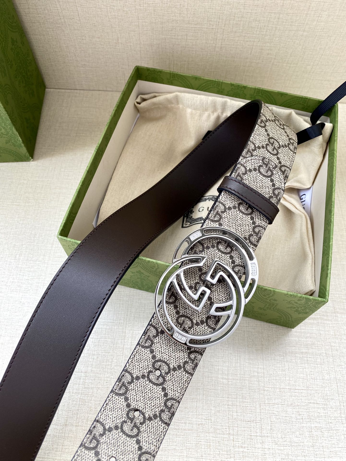 GG MARMONT MONOGRAM BELT 40MM SILVER HARDWARE