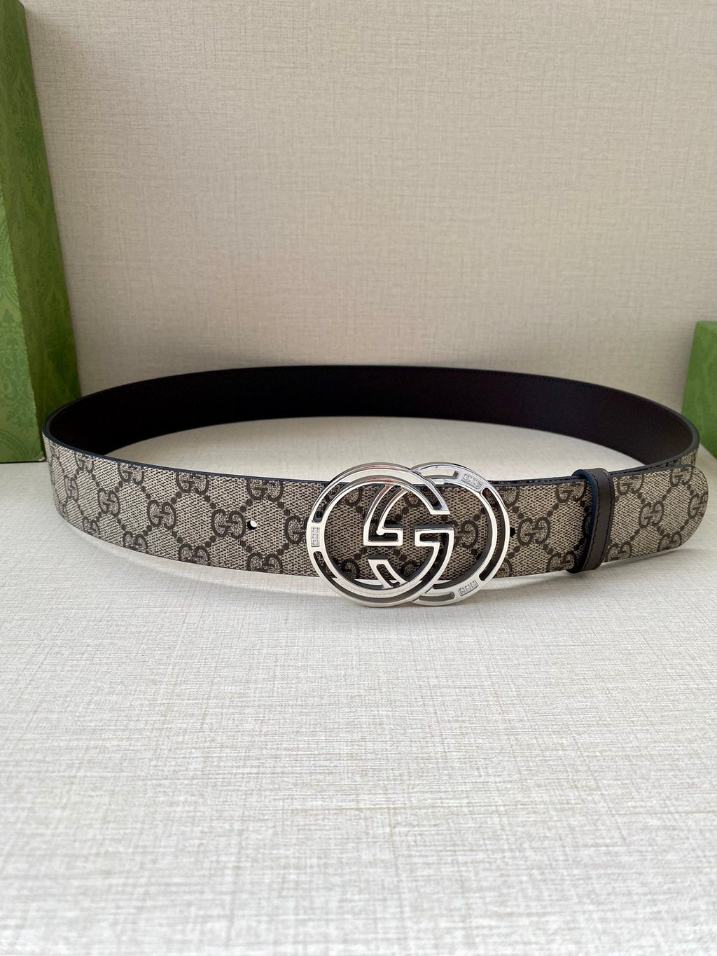 GG MARMONT MONOGRAM BELT 40MM SILVER HARDWARE