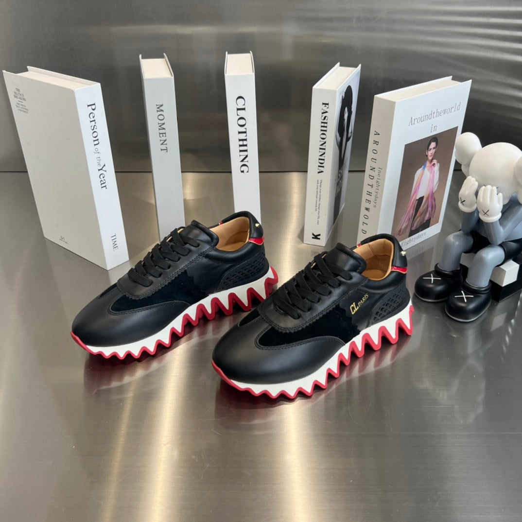 LOUBISHARK SNEAKERS IN BLACK CALFSKIN AND MESH