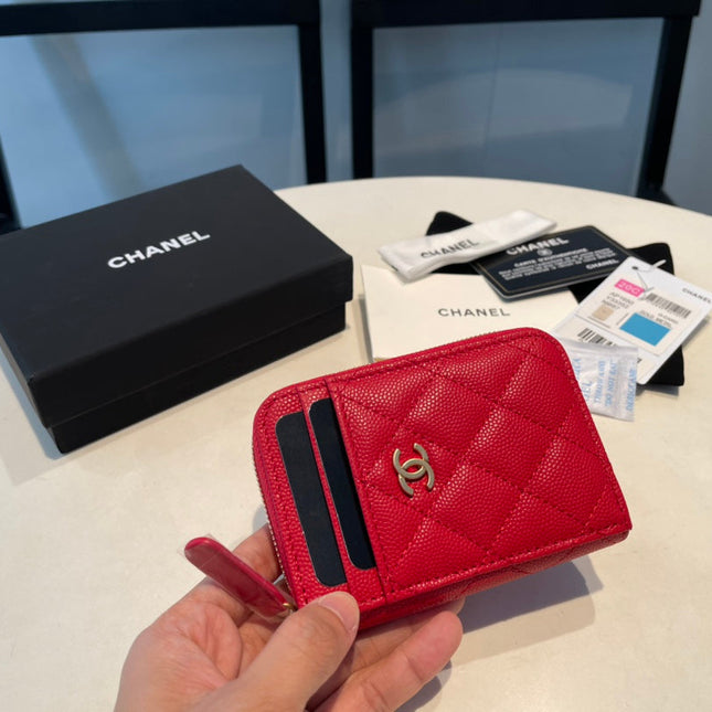 CC ZIPPED COIN PURSE 11 RED GRAINED CALFSKIN
