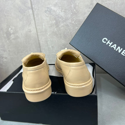 CHANEL 26S LOAFERS IN BEIGE QUILTED CALFSKIN WITH CC LOGO