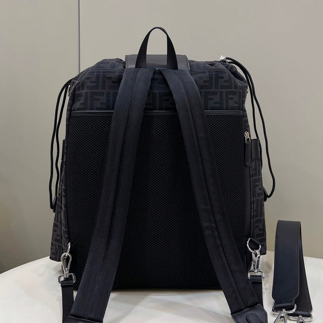 FENDI STRIKE LARGE 46 FF BLACK JACQUARD FABRIC BACKPACK