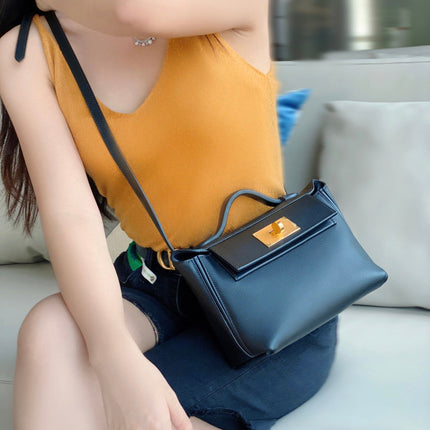MINI 24/24 21CM IN BLACK EVERCOLOR CALFSKIN GOLD KELLY BUCKLE