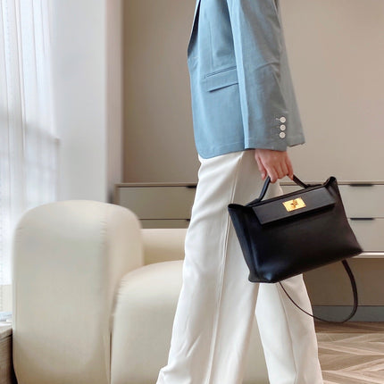 MINI 24/24 29CM IN BLACK EVERCOLOR CALFSKIN GOLD KELLY BUCKLE
