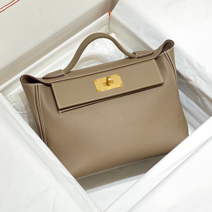 MINI 24/24 29CM IN TOGO ETOUPE EVERCOLOR CALFSKIN GOLD KELLY BUCKLE