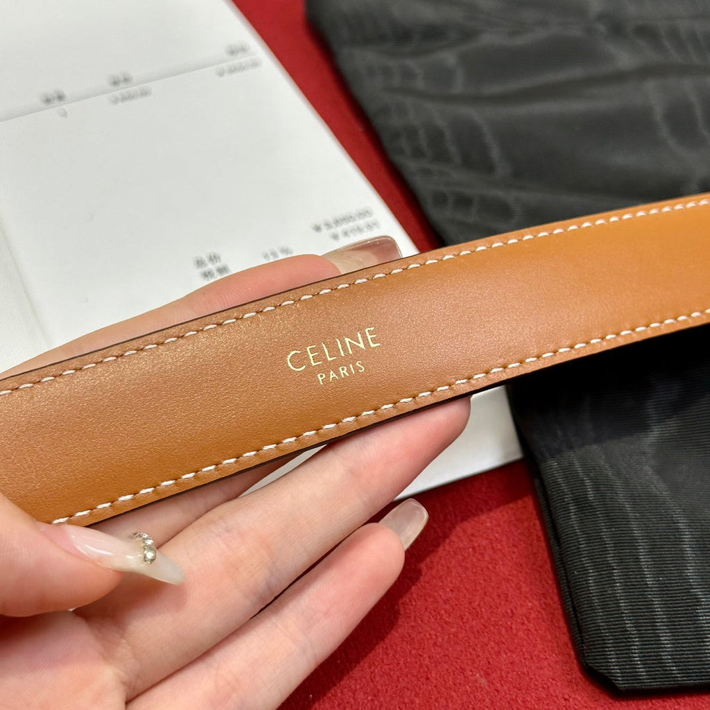 TRIOMPHE BELT 25MM REVERSIBLE IN DARK BROWN LOGO PRINT AND BROWN CALFSKIN WITH GOLD BUCKLE