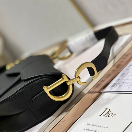 DIOR 26S SADDLE BAG 25 IN BLACK CALFSKIN GOLD-TONE HARDWARE