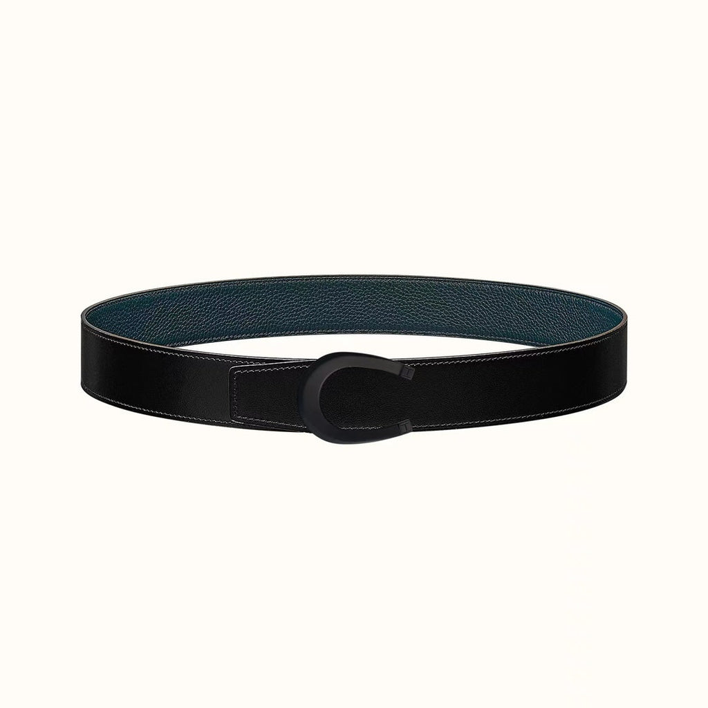 LUCK BELT BUCKLE & REVERSIBLE NAVY BLUE LEATHER STRAP 38MM BLACK HARDWARE