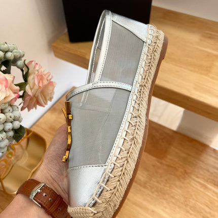 SL YVES LOGO SLIP ON SILVER CALFSKIN AND MESH