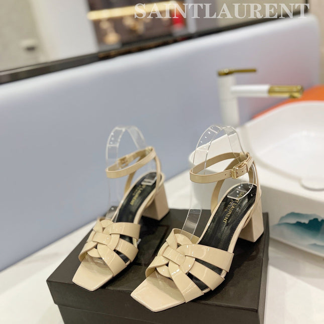 SL TRIBUTE SANDAL GLOSSY PASTEL YELLOW CALFSKIN