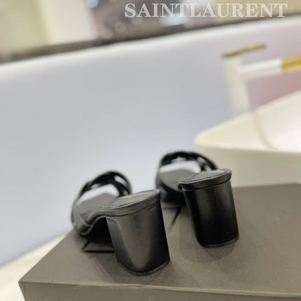 SL TRIBUTE MULES BLACK CALFSKIN