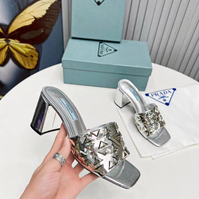 PRA EMBROIDERED SANDALS 65 SILVER CALFSKIN