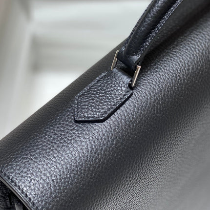 KELLY DEPECHES 34 BRIEFCASE IN BLACK TOGO CALFSKIN SILVER HARDWARE
