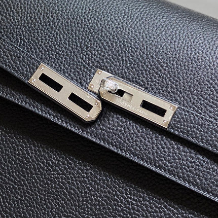 KELLY DEPECHES 34 BRIEFCASE IN BLACK TOGO CALFSKIN SILVER HARDWARE