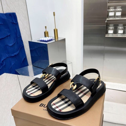 BURBERRY 26S STRAP SANDALS IN BLACK AND BEIGE CALFSKIN