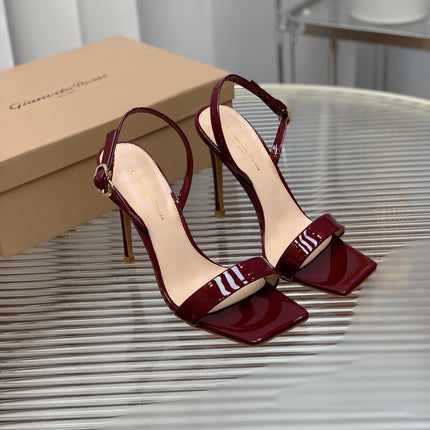 GIANVITO ROSSI 26S RIBBON HEELS 105 MM IN DARK RED PATENT LAMBSKIN