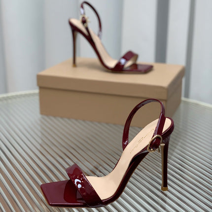 GIANVITO ROSSI 26S RIBBON HEELS 105 MM IN DARK RED PATENT LAMBSKIN