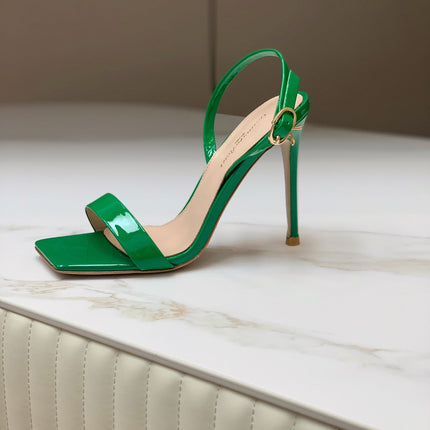 GIANVITO ROSSI 26S RIBBON HEELS 105 MM IN GREEN PATENT LAMBSKIN
