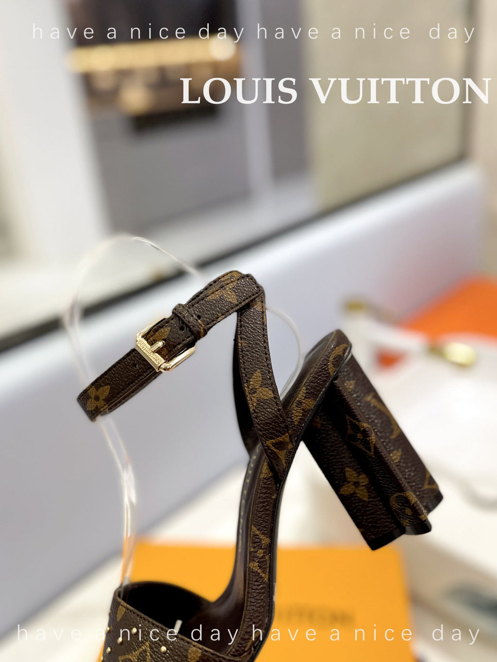LV 26S HIGH HEEL SANDALS 80 MM IN DARK BROWN MONOGRAM CANVAS WITH STUDS