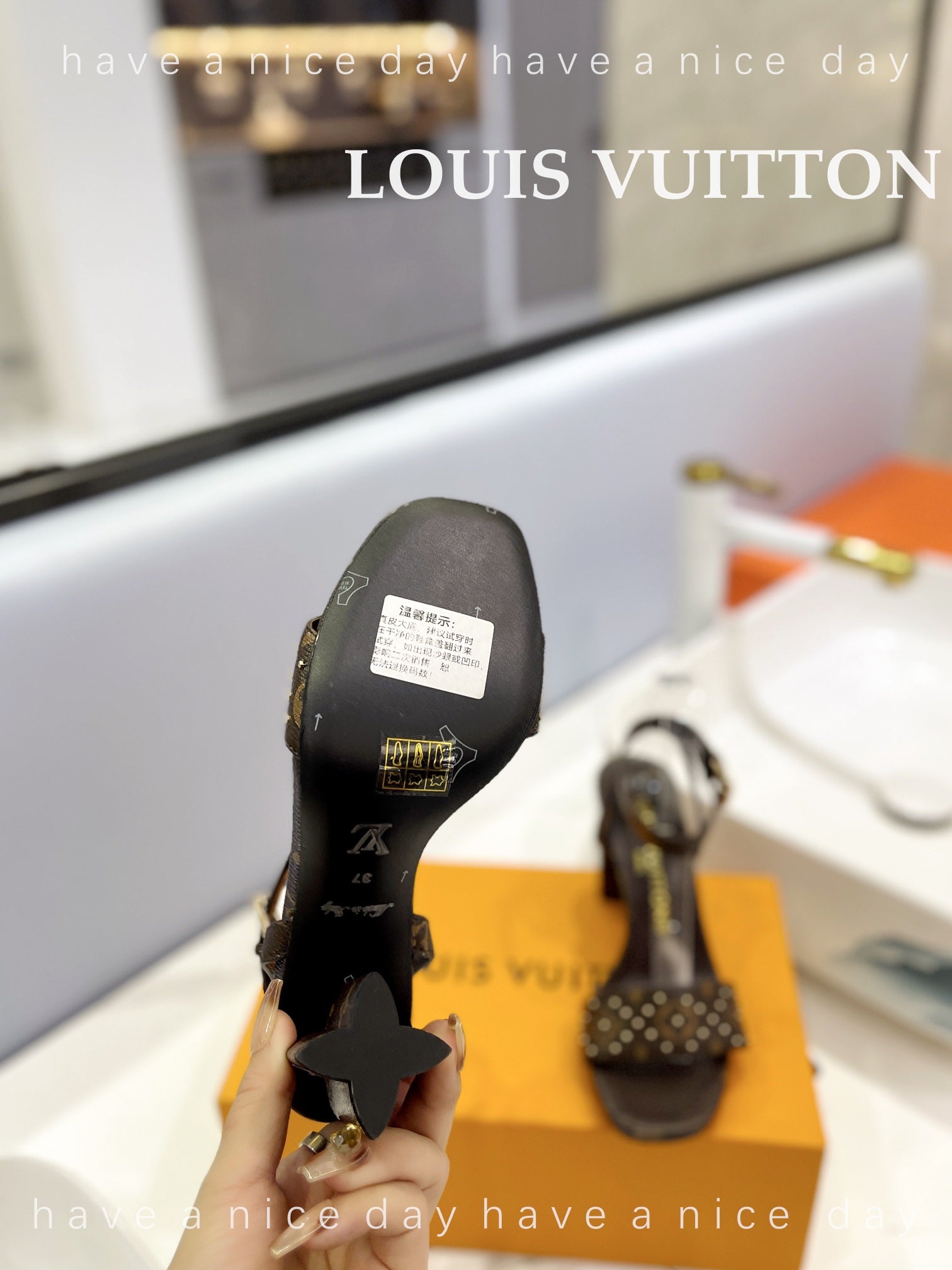 LV 26S HIGH HEEL SANDALS 80 MM IN DARK BROWN MONOGRAM CANVAS WITH STUDS
