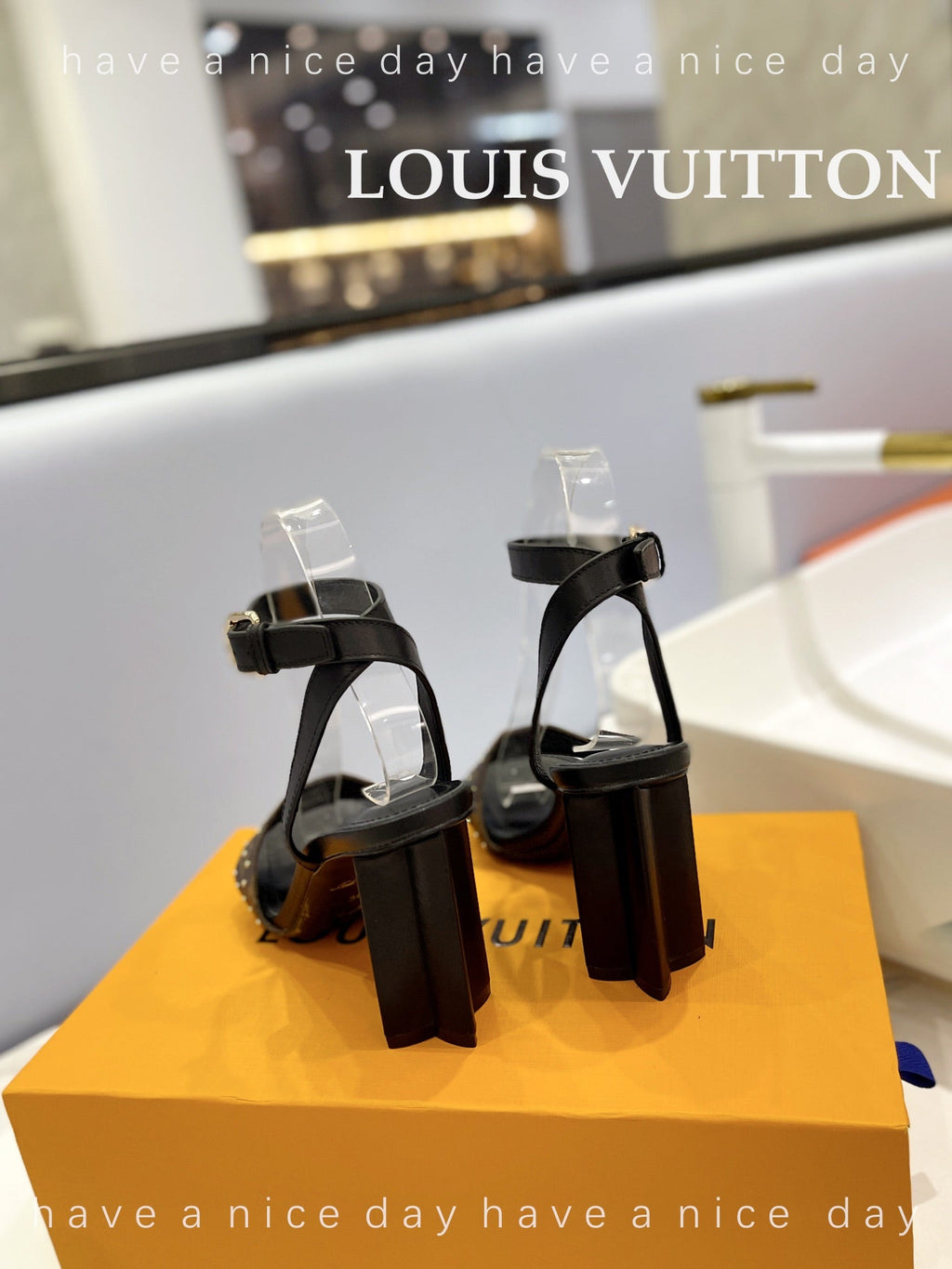 LV 26S HIGH HEEL SANDALS 80 MM IN BLACK AND DARK BROWN MONOGRAM CANVAS WITH STUDS