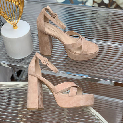GIANVITO ROSSI 26S PLATFORM SANDALS 115 MM IN BEIGE SUEDE