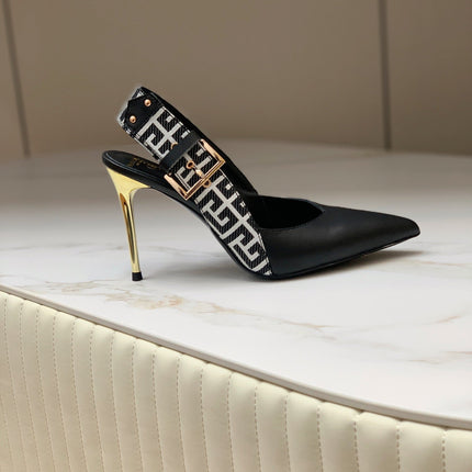 BALMAIN 25S SLINGBACK SHOES 95MM IN BLACK CALFSKIN