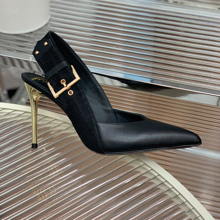 BALMAIN 25S SLINGBACK SHOES 95MM IN BLACK FULL CALFSKIN