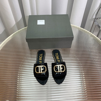 FLAT SLIDE IN BLACK METALLIC CALFSKIN