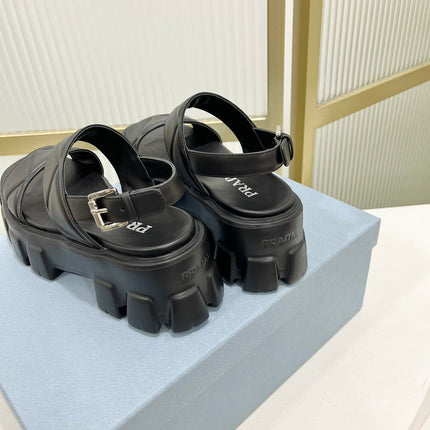 PRA MONOLITH PLATFORM SANDALS BLACK CALFSKIN