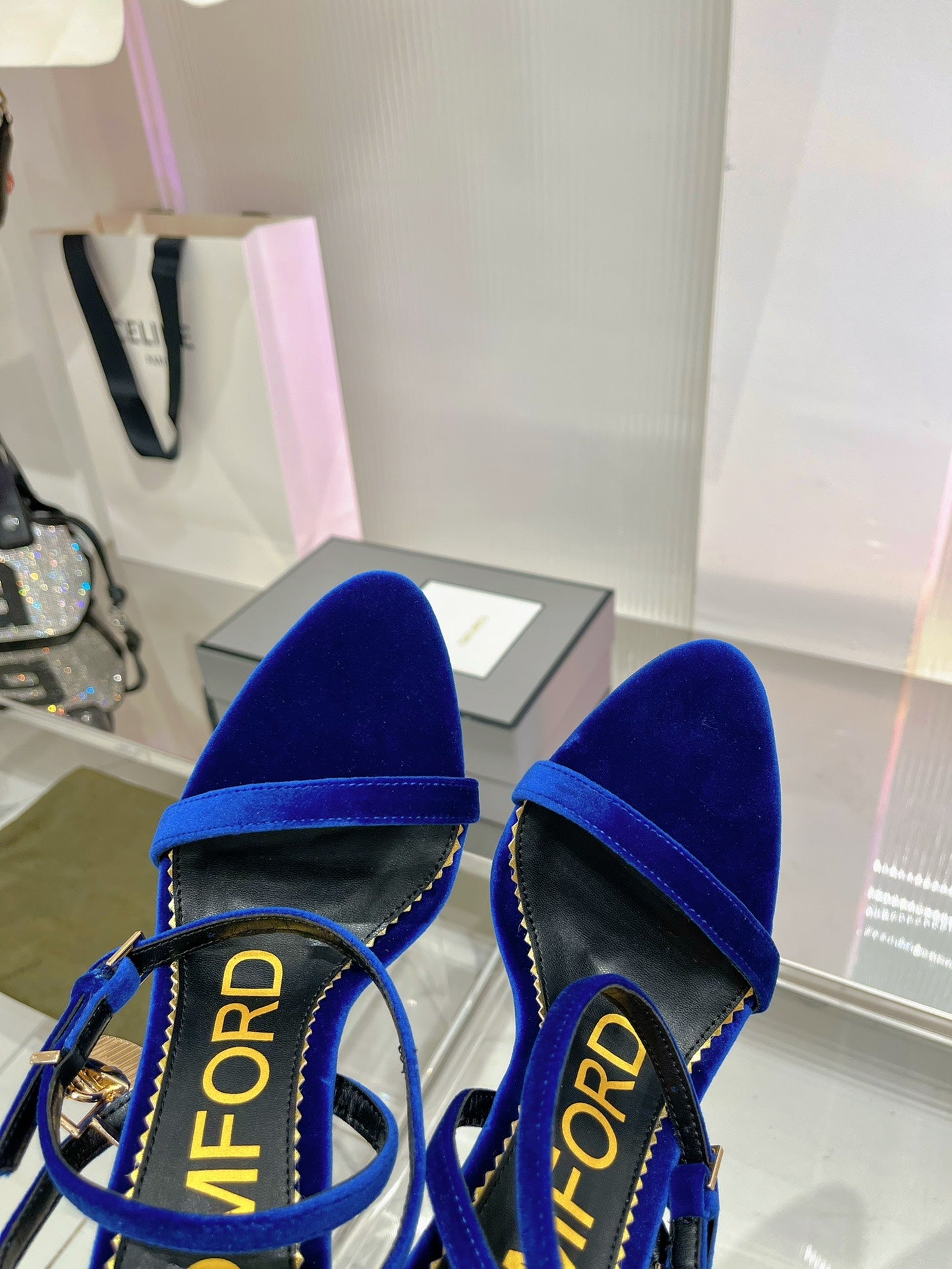 PADLOCK HIGH HEEL 10 CM SANDAL IN NAVY BLUE VELVET