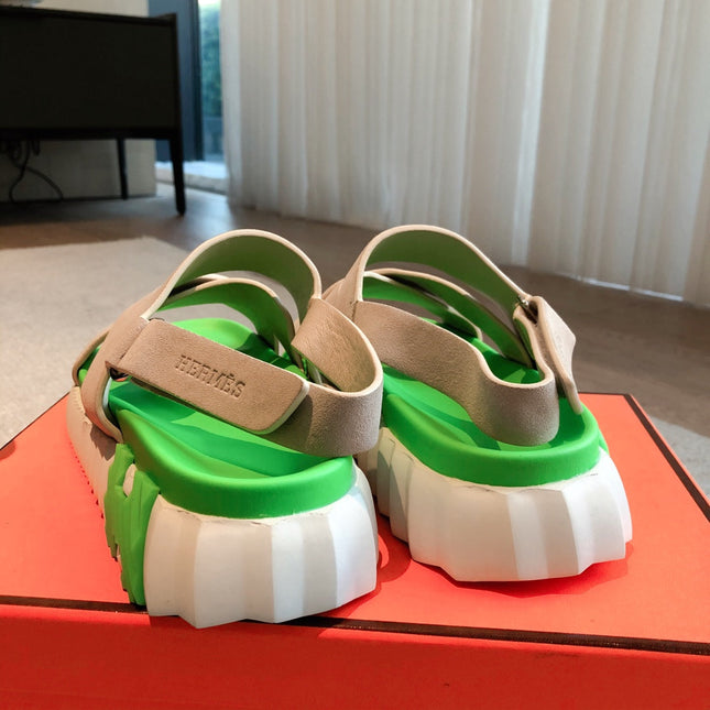 HM ELECTRIC SANDAL PARAKEET AND KHAKI SUEDE