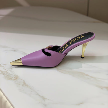 HIGH PUMP MULE 7 CM IN IRIS PURPLE CALFSKIN