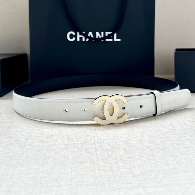 CC 30MM BELT IN FULL WHITE SMOOTH CALFSKIN METAL HARDWARE