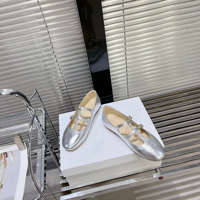 FLAT SANDALS WITH DOUBLE STRAP-DESIGN LEATHER SILVER