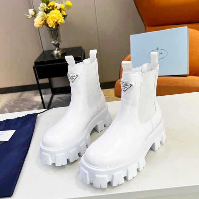 PRA MONOLITH BRUSHED BOOTIES 55 WHITE CALFSKIN