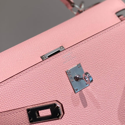 KELLY 25CM IN ROSE SAKURA SWIFT CALFSKIN SILVER HARDWARE