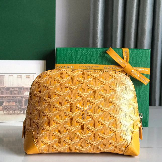 VENDÔME COSMETIC POUCH 17 IN YELLOW GOYARDINE CANVAS AND CALFSKIN TRIM