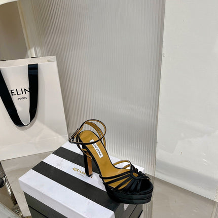 AQUAZZURA 26S HEELED SANDALS 130 MM IN BLACK SATIN