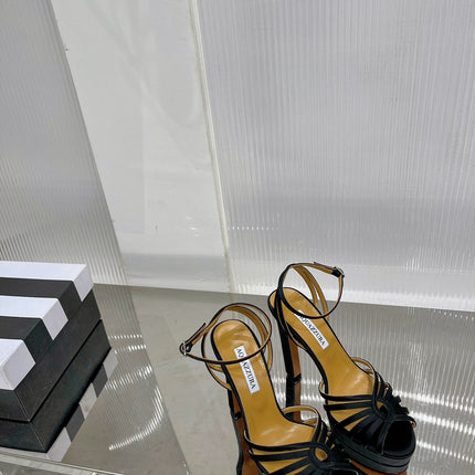 AQUAZZURA 26S HEELED SANDALS 130 MM IN BLACK SATIN